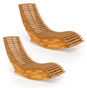 Outsunny Set de 2 Balansoare de Exterior, Șezlonguri Pliabile Ergonomice din Lemn de Acacia, Natural. | Aosom Romania