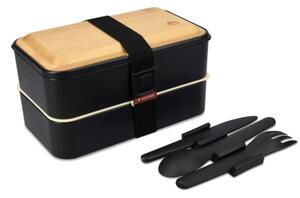 Set 2x Cutie pranz Bento Box cu tacamuri si capac din bambus, 47407.01.01