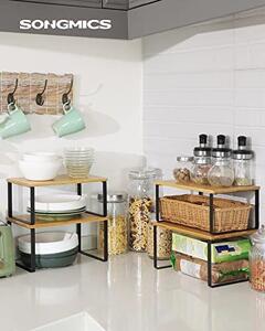 Set 4 Rafturi organizatoare pentru Bucatarie Model Tristen, Natural/Negru, 30x20x15 cm