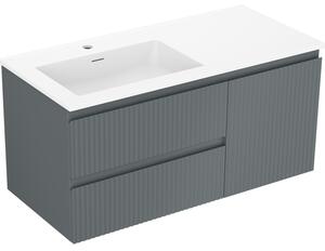 Mexen Rivel, Dulap baie 100 cm cu lavoar stânga Otis, 2S, 1D, canelat, grafit/alb mat, 91A23-10047-3-BBFFF66-W18L01