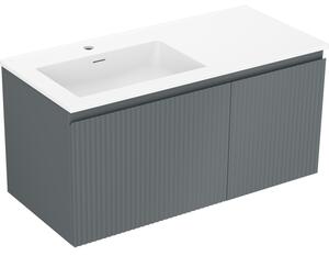 Mexen Rivel, mobilier baie 100 cm cu lavoar Otis stânga, 1S, 1D, canelat, grafit mat/alb mat, 91A23-10047-3-BBFF66-W18L01