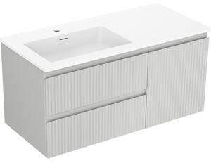 Mexen Rivel, mobilier baie 100 cm cu lavoar Otis stânga, 2S, 1D, canelat, gri mat/alb mat - 91A23-10047-3-BBFFF62-W18L01