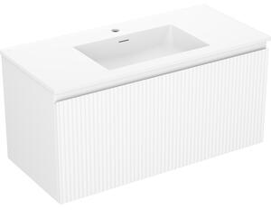 Mexen Rivel, mobilier de baie 100 cm cu lavoar Otis, 1 sertar, canelat, alb mat, 91A20-10047-1-BF01-W18M01