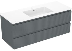 Mexen Rivel, mobilier de baie 120 cm cu lavoar Otis, 2 sertare, canelat, grafit mat/alb mat, 91A20-12047-2-BFF66-W18M