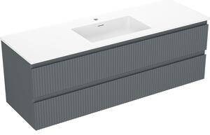 Mexen Rivel, mobilier de baie 140 cm cu lavoar Otis, 2 sertare, canelat, grafit mat/alb mat, 91A20-14047-2-BFF66-W18M