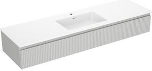Mexen Rivel, mobilier baie 160 cm cu lavoar Otis, 1 sertar, canelat, gri mat/alb, 91A20-16023-1-BF62-W18M01