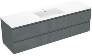 Mexen Rivel, mobilier de baie 160 cm cu lavoar Otis, 2 sertare, canelat, grafit mat/alb mat, 91A20-16047-2-BFF66-W18M