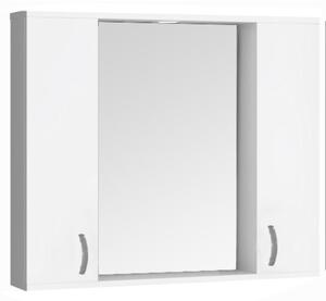 Oglinda cu dulap pentru baie, Badenmob, PAL lucios, alb, 2 usi, 1 polita, 75 x 60 x 14 cm