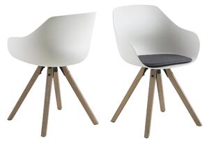 Set 2 scaune din plastic, sezut tapitat cu stofa si picioare din lemn Tina Alb / Stejar, l56,5xA53xH80,5 cm