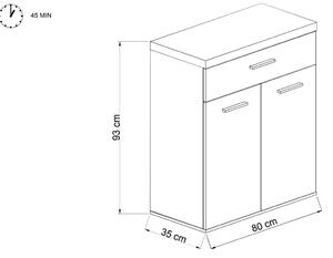 Cabinet din pal cu 1 sertar si 2 usi Winer Stejar Sonoma / Alb, l80xA35xH93 cm