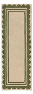 Covor tip traversă verde/în culoare naturală țesut manual din lână 80x230 cm Lois Scallop – Flair Rugs