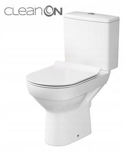 Cersanit City New CleanOn, toaleta combinata cu flux 3/5l, scurgere orizontala + scaun toaleta antibacterian duroplast, alb, K35-037