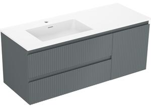 Mexen Rivel, Dulap baie 120 cm cu lavoar stânga Otis, 2S, 1D, canelat, grafit/alb mat, 91A23-12047-3-BBFFF66-W18L01
