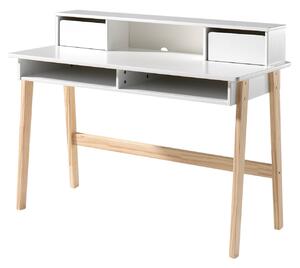 Masa de birou din lemn de pin si MDF cu 2 sertare, pentru copii Kiddy Alb, L110xl60xH90 cm