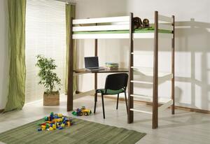 Pat etajat din lemn de pin, cu birou incorporat pentru copii Milosz, 200 x 90 cm