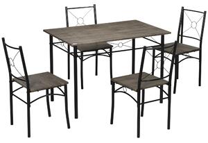 HOMCOM Set de masa pentru 4 persoane, set de masa si scaune de bucatarie 5 piese, masa de masa cu cadru metalic, maro rustic