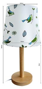 Lampa de masa, lemn / Tesatura model cu pasari, QENNY TIP 7