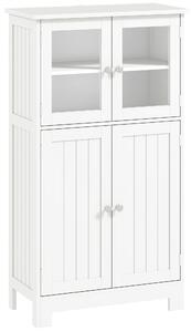 Kleankin Mobile Bagno con 2 Armadietti e Ante in Vetro, Mobiletto Bagno Salvaspazio con Ripiano Regolabile, Armadietto da Terra per Sala da Pranzo, Salotto, Soggiorno, Cucina, 60x30x108.5 cm, Bianco | Aosom Romania