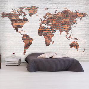 Fototapet - World Map: Brick Wall