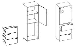 Cabinet din pal si MDF, cu 1 usa si 3 sertare Small Gabrielle 11 Alb, l50xA35xH145 cm