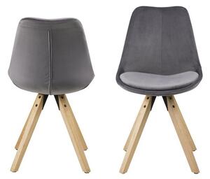 Set 2 scaune tapitate cu stofa si picioare din lemn Dima Velvet Gri Inchis / Stejar, l48,5xA55xH85 cm