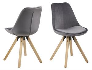 Set 2 scaune tapitate cu stofa si picioare din lemn Dima Velvet Gri Inchis / Stejar, l48,5xA55xH85 cm