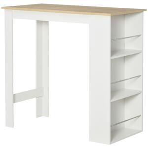 HOMCOM Masă de Bar cu 3 Polițe și Bară de Protecție, Blat de Bucătărie din Oțel și PAL, 112x57x106 cm, Alb | Aosom Romania