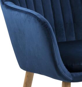 Scaun tapitat cu stofa si picioare din lemn Emilia Velvet Bleumarin / Stejar, l57xA61xH83 cm