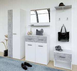 KONDELA Set mobilă vestibul, alb/beton, SIMA
