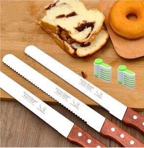 Set 3 cuțite profesionale lungime 47.5 cm pentru cofetărie și patiserie, ghidaj pentru tăiat blat cadou, onuvio™