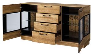 Set de mobila dining din lemn si furnir, 4 piese Mosaic Stejar / Negru