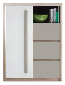 Comoda ROMA 8, stejar Ferrara/alb lucios/gri mat, PAL/PVC, 90x43x117 c