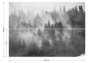 Fototapet - Pădure de Brazi în Ceață – Aspect Texturat, Alb-Negru