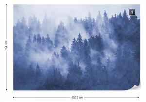 Fototapet - Pădure de Brazi în Ceață – Albastru