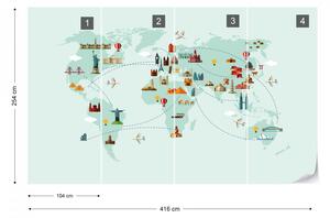 Fototapet Harta Lumii – Obiective Turistice
