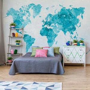 Watercolour World Map Turquoise