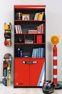 Biblioteca din pal cu 2 usi, pentru copii Champion Racer Red / Grey, l70xA35xH187 cm