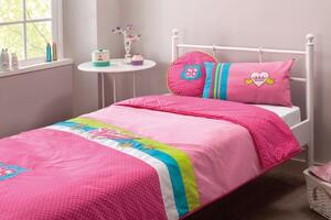 Set cuvertura pat copii si 2 perne decorative Bipinky Pink