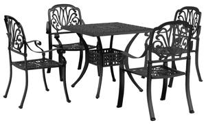 Set mobilier de grădină, 5 piese, negru, aluminiu turnat