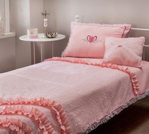 Set cuvertura reversibila pat copii si 1 perna decorativa Rosa Pink