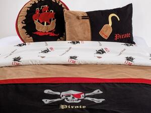 Set cuvertura pat copii si 2 perne decorative Pirate Hook Brown / Black