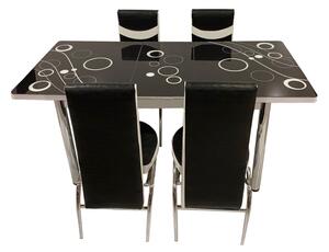 Set Masa extensibila cu 4 scaune BUBBLE pentru bucatarie negru, 170x80x70 cm, blat sticla securizata, scaune piele eco