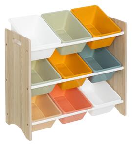 Raft de depozitare pentru jucării cu 9 cutii colorate, 60 x 29.5 x 66 cm
