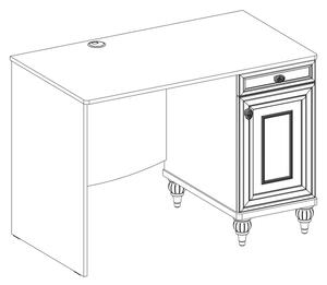 Masa de birou din pal, cu 1 sertar si 1 usa, pentru copii si tineret, Romantica Alb, L106xl62xH75 cm