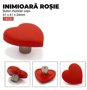 Buton mobilier copii Inimioara rosie, 41x41x24 mm