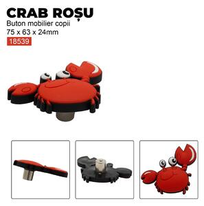 Buton mobilier copii Crab rosu, 75x63x24 mm
