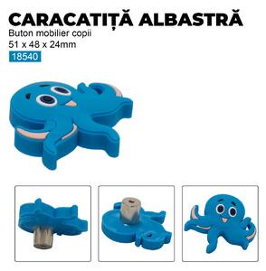 Buton mobilier copii Caracatita albastra, 51x48x24 mm