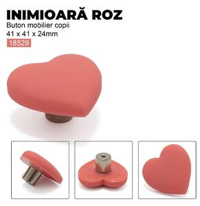Buton mobilier copii Inimioara roz, 41x41x24 mm
