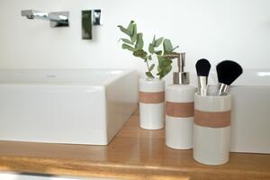 Set 4 accesorii pentru baie din ceramica, Beige / Brown