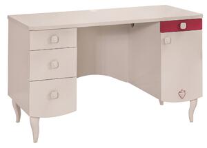 Masa de birou din pal, cu 4 sertare si 1 usa, pentru fete si tineret, Yakut Alb / Roz, L124xl61xH75 cm